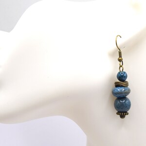 Boucles d'oreilles bleues en céramique, Boho chic, cadeau femme, anniversaire image 4