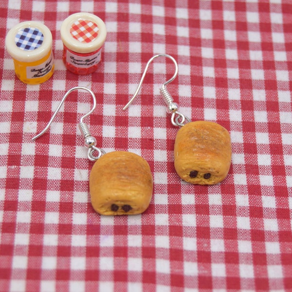 Boucles d'oreilles pain au chocolat chocolatine, veinoiserie Française, bijoux gourmands en fimo