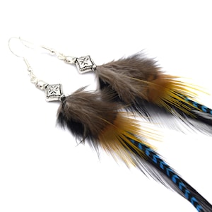 Kanda Feather Earrings - Ethnic Feather - Ethnic Jewelry - Indian Jewelry - Grizzly Bear