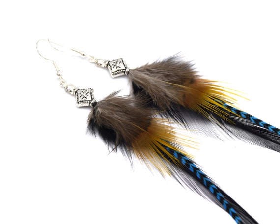 Boucles d'oreilles plumes Kanda - Ethnic Feather - Bijoux ethniques - Bijoux indiens - grizzly