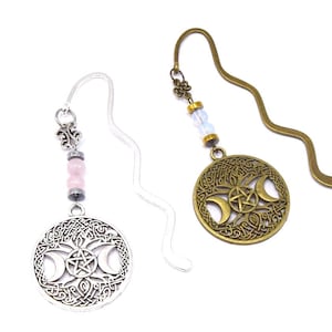 Triple moon bookmarks, Wicca goddess symbol, Paganism, lucky charm