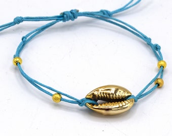 Bracelet Coquillage Cauri or et turquoise- Cadeau pour elle - Cadeau Enfant - Bracelet cheville -ETHNICFEATHER