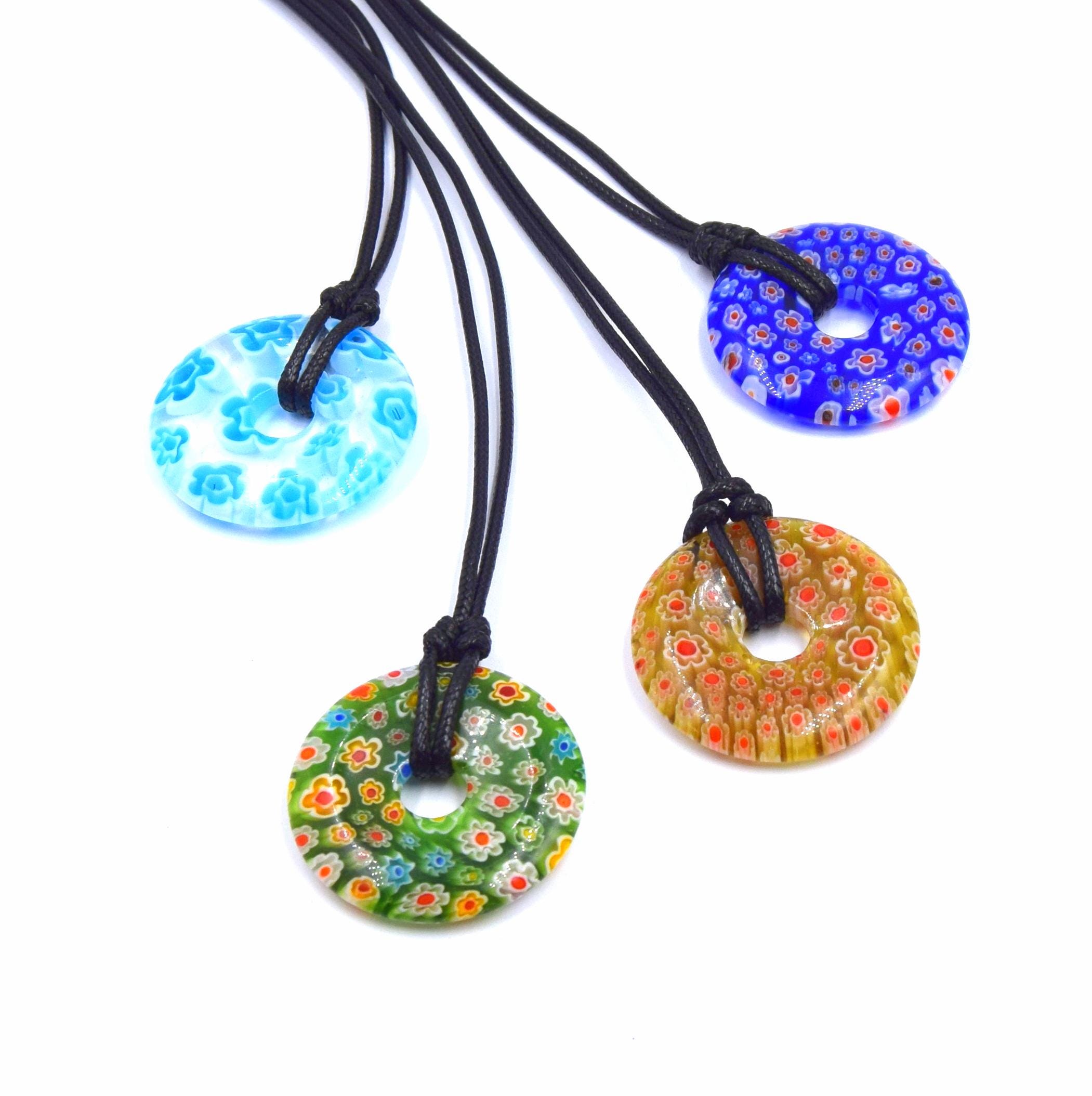 Collier Mi-long Vintage Murano Millefiori - Métal Argenté - Pâte De Verre Colorée - Années 1960/1970