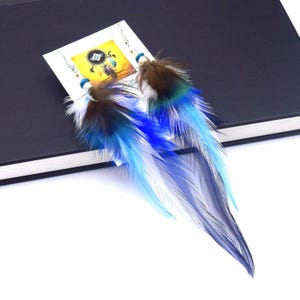 Hateya Feather Earrings - Ethnic Feather - Ethnic Jewelry - Blue Feather and Peacock