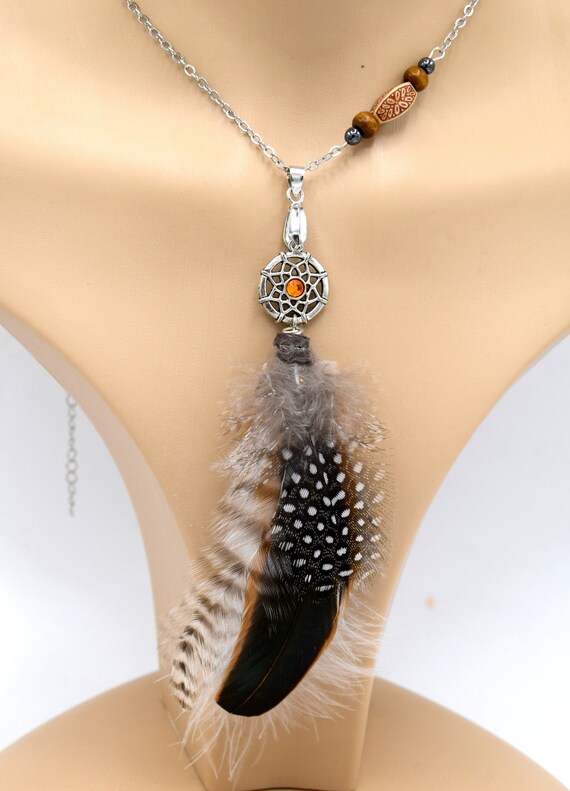 Collana Lunga Ciondolo In Piuma Naturale Acchiappasogni, Collana Con Ciondolo In Piuma, Gioielli Nativi Americani, Collana Boho, Etnica, Collana Di Piume - Italia - Foto 11