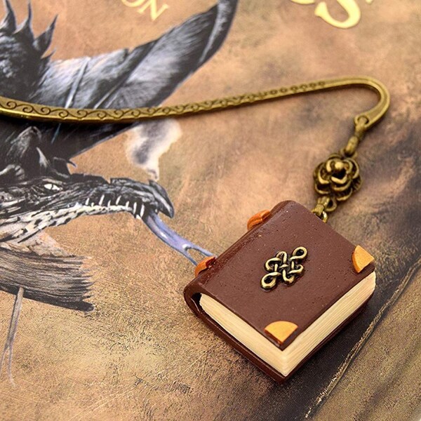 Phosphorescent grimoire bookmark, brand page book polymer clay, bright book, bookmarks gift, miniature book, student bookmark