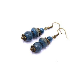 Boucles d'oreilles bleues en céramique, Boho chic, cadeau femme, anniversaire image 2