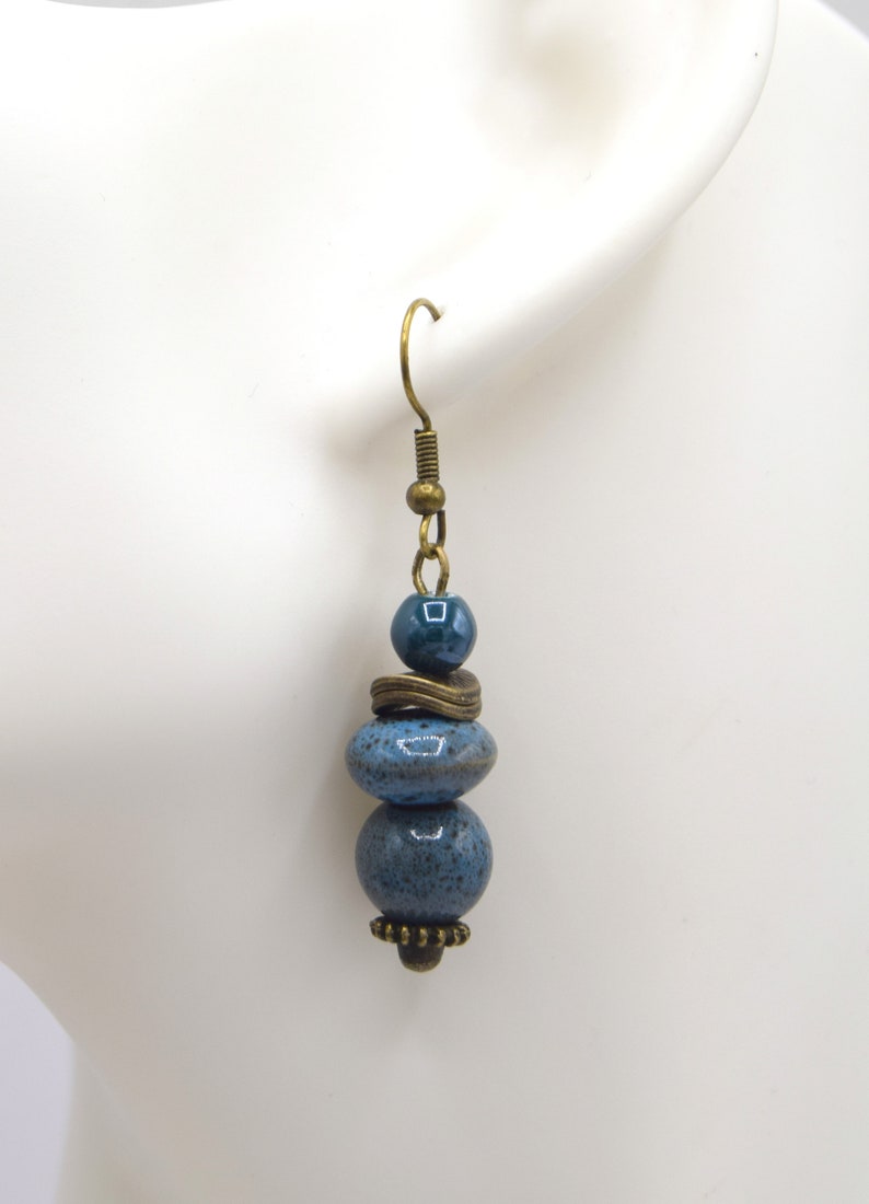 Boucles d'oreilles bleues en céramique, Boho chic, cadeau femme, anniversaire image 3