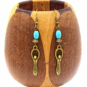 Earrings fertility goddess bronze and turquoise, mother goddess
