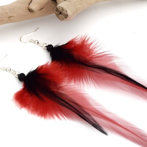 Boucles D'Oreilles Pendantes En Plumes Noires Avec Perles - Fermoir Dormeuse En Acier Inoxydable - Neuves Sans Emballage