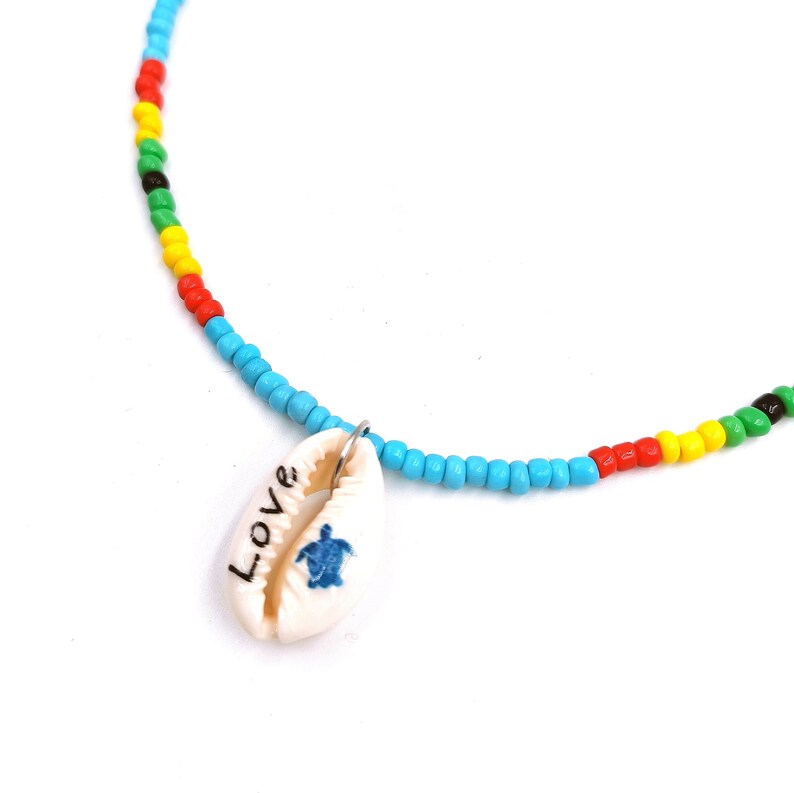 Blue seed and cowrie love choker necklace image 3