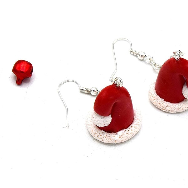 Boucles d'oreilles Noël bonnet rouge, Boucles d'oreilles chapeau Père Noël en résine - Bijoux cadeaux