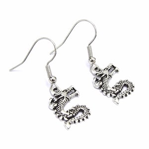 Antique silver dragon earrings, mythological jewelry