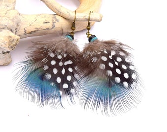 Boucles d'oreilles plumes bleu Nuna