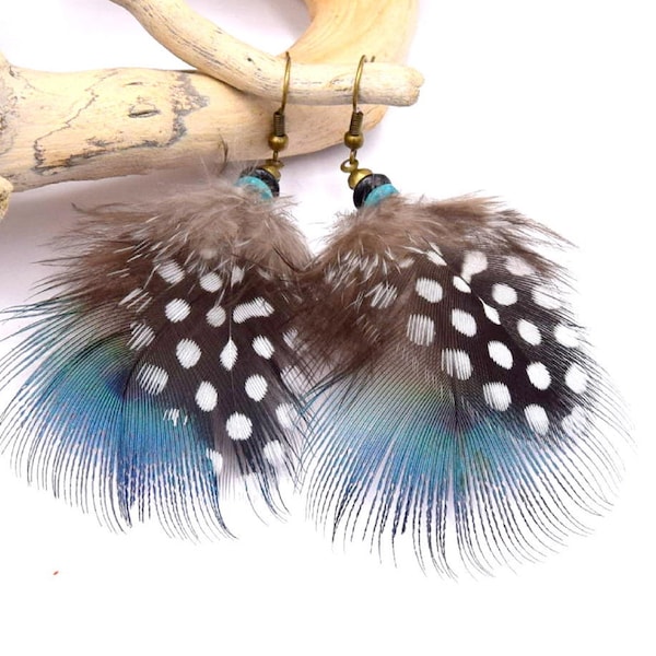 Boucles d'oreilles plumes bleu Nuna