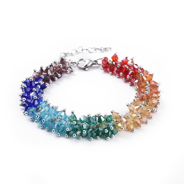 Bracelet de perles de verre, avec fermoirs mousquetons en  acier inoxydable 304  et boite cadeau Noël