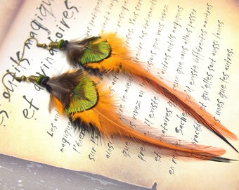 Boucles d'oreilles plumes naturelles Kaliska - Ethnic Feather - Bijoux amérindiens