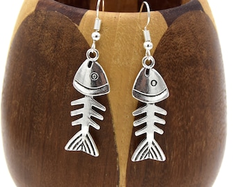 Earrings fish bone silver