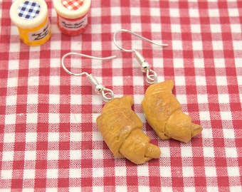 Boucles d'oreilles croissants au beurre, veinoiserie Française, bijoux gourmands en fimo