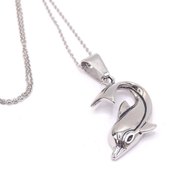 Collier pendentif dauphin argent en acier inoxydable 304