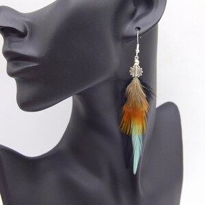 Boucles D'Oreilles Pendantes Plumes Tekoa Jaune & Rouge - ETHNICFEATHER, Neuf