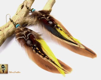 Boucles d'oreilles plumes Chayton - Ethnic Feather  - Bijoux ethniques - Bijoux indiens , boucles oreilles en  plumes naturelles