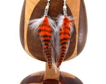 Boucles D'oreilles Pendantes Plumes Tekoa Jaune Et Rouge - Style Ethnique Avec Perles - Neuf Avec étiquettes
