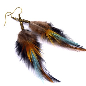 Kishi Feather Earrings - Ethnic Feather - Ethnic Jewelry - Black and Green Feather Jewelry - Grizzly