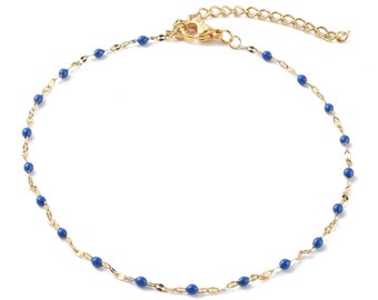 ankle bracelet chain links BLUE stainless steel