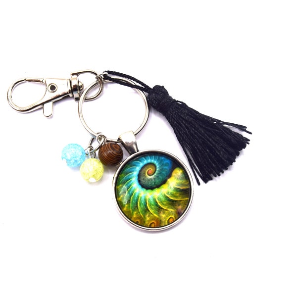Porte-clés fossile Ammonite, escargot spiral, bijoux de sac, cadeau mixte