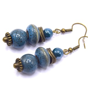 Boucles d'oreilles bleues en céramique, Boho chic, cadeau femme, anniversaire image 1