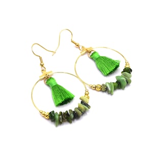 Green and gold serpentine hoop earrings