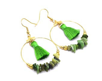 Boucles d'oreilles Créoles serpentines vert et or