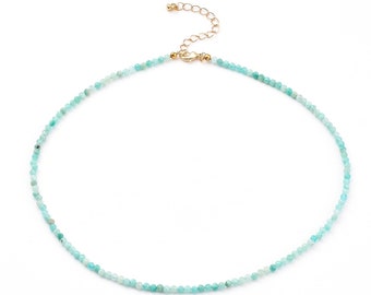 Natural faceted amazonite pearl necklace 40cm