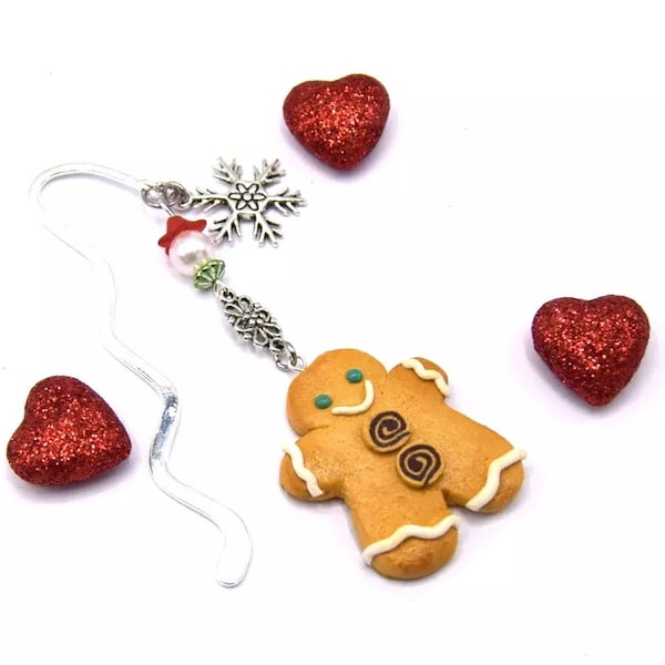 Marque page gingerbread man, cadeau de noel - bonhomme pain d'épice, gourmandises en fimo, petit biscuit fait main