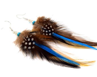 Kewanee Feder Ohrringe - Ethno Feder - blaue, schwarze, braune Feder