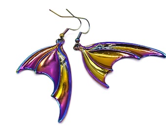 Boucles d'oreilles ailes de dragon arc en ciel