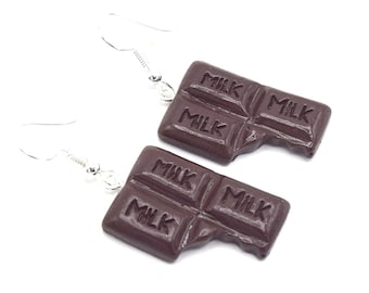 Crunchy chocolate bar earrings, gourmet jewelry