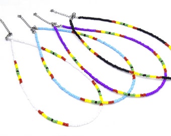 Choker necklace in multicolored seed beads and stainless steel, summer beach jewelry 40 cm
