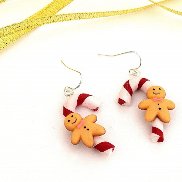 Christmas barley sugar and gingerbread earrings, gingerbread earrings