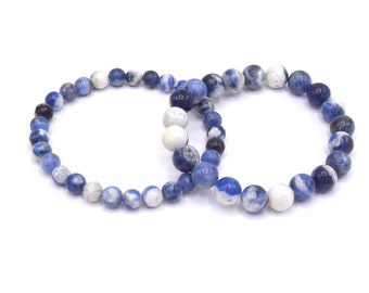 Elastic bracelet in natural sodalite gemstones, French artisanal manufacture