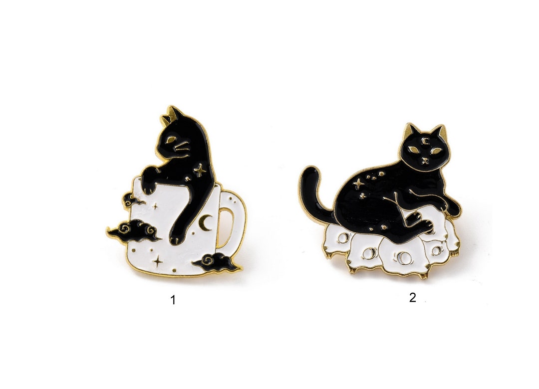Superbe Broche Chat Noir En Résine – Bijou Vintage Pins Cat Brooch Occasion