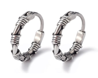 Hoop earrings in 316 stainless steel barbed wire for men or women