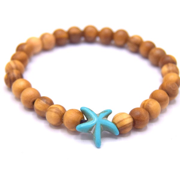 Bracelets de perles en bois d'olivier, étoile de mer