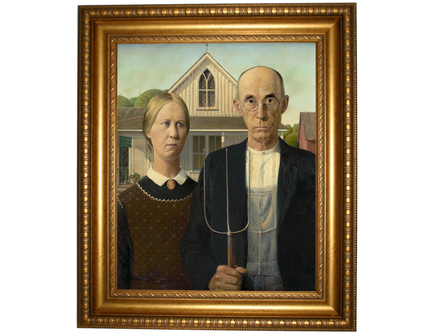 American Gothic Farmer and Wife holding Pitchfork by Grant Etsy