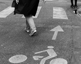 Pedestrian Passing, Fine Art Canvas Gallery Wrap, France, Paris, City, Bike Lane, Black and White, BW