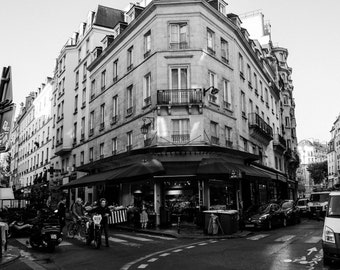 Paris Corner Market, Fine Art Canvas Gallery Wrap, France, corner, road, Black and White, BW