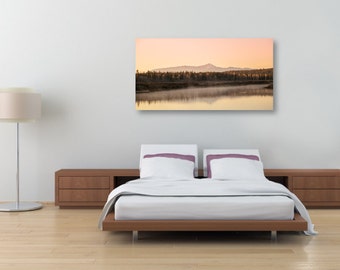 Early River Morning, Panoramic Fine Art Canvas Gallery Wrap, Landscape Photography, Pink Sky, Fog Lake, Grand Tetons