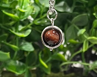 Mini Genuine Natural Mahogany Red Tiger's Eye Fidget Spinner Necklace