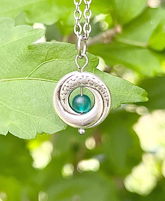 Mini Teal Sea Glass Fidget Necklace